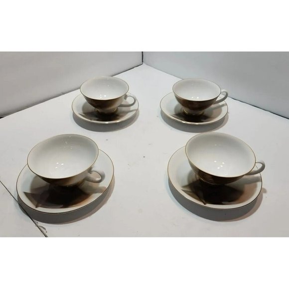 Vtg KRN Handpainted Teacups And Saucers Brown & White China (4) Extremely Rare - Picture 2 of 13